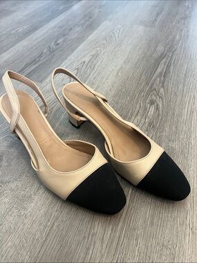 Beige and Black Slingback Pumps - Classic Two-Tone Women's Heels